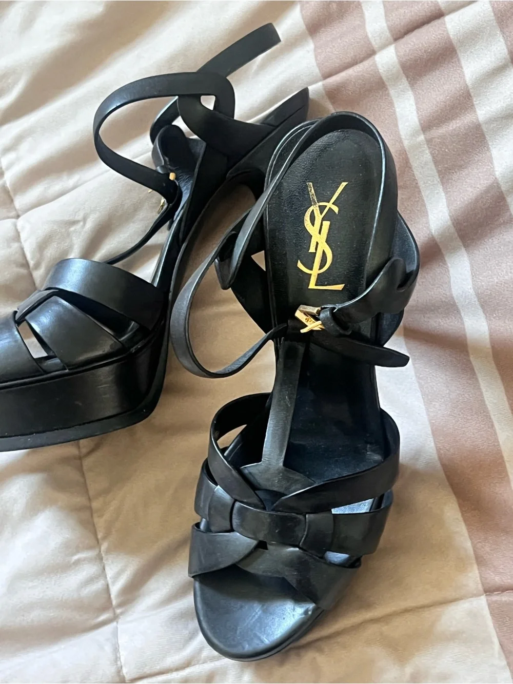 Saint Laurent Black Leather Knotted Platform Heels - Picture 8 of 9